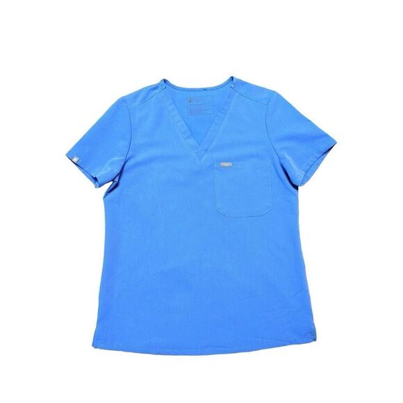 Figs Technical Collection Scrub Top Women's Small Blue Short Sleeve Work Shirt - Picture 1 of 7
